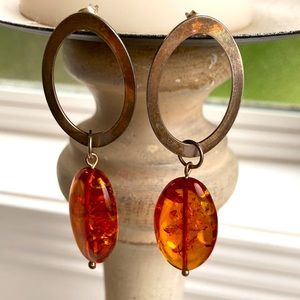Genuine Baltic amber silver chandelier earrings